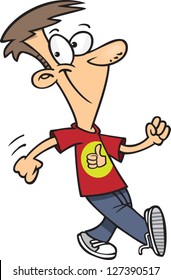 A Vector Illustration Of Cartoon Man Walking Wearing A Thumbs Up Shirt