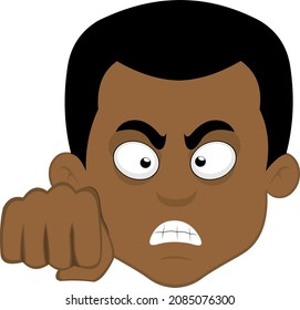 Ilustración vectorial de la cara de un hombre de caricatura con una expresión furiosa y dando un golpe de puño