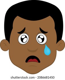 Ilustración vectorial de la cara de un hombre de caricatura con una expresión triste y una lágrima cayendo de uno de sus ojos