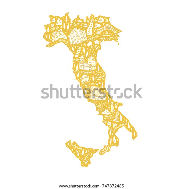 Vector Illustration Cartoon Map Italy Doodle   Vector Illustration Cartoon Map Italy 600w 747872485 