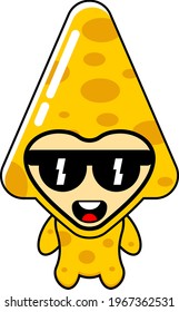 vector illustration of cartoon mascot character triangle with cheese costume