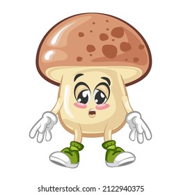 vector illustration of cartoon mascot of cute mushroom exhausted