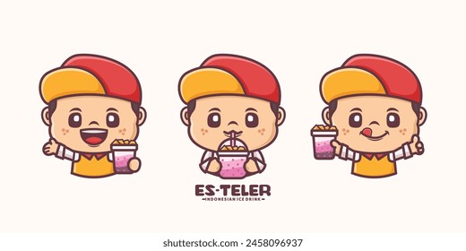 vector illustration of cartoon mascot with indonesian ice dink es teler, suitable for culinary identity, cartoon icon, sticker, etc.