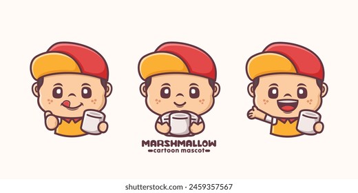 vector illustration of cartoon mascot with marshmallow, suitable for culinary identity, cartoon icon, sticker, etc.