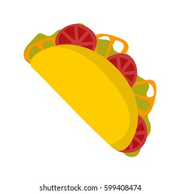 Vector illustration with cartoon mexican tacos. Traditional food for latin america cuisine.Tortilla, tomato, vegetables. Menu icon for lunch or meal. Restaurant, cafe food