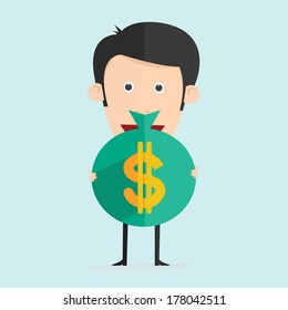 Vector illustration of cartoon with money in flat design 