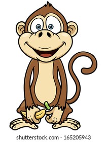 Vector illustration of cartoon monkey with banana