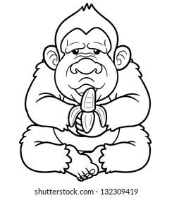 Vector Illustration of Cartoon Monkey - Coloring book