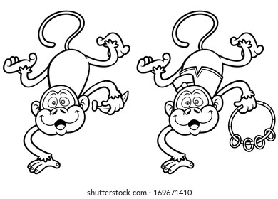 Vector illustration of cartoon monkey - Coloring book