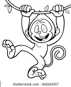 Vector illustration of cartoon monkey - Coloring book