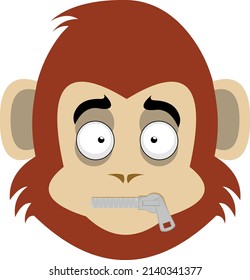 Vector illustration of a cartoon monkey face with a zipper in his mouth