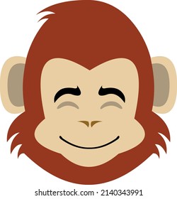 Vector illustration of a cartoon monkey face with a happy expression