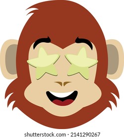 Vector illustration of a cartoon monkey or gorilla with eyes in the form of stars