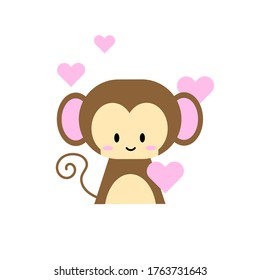 Vector illustration of Cartoon Monkey with hearts .