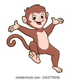 Vector illustration of cartoon monkey jumping happily