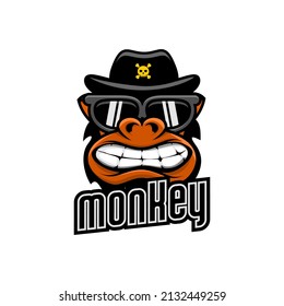 vector illustration of cartoon monkey wearing sunglasses