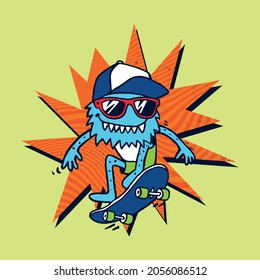 Vector illustration of cartoon monster character . For boys t-shirt.