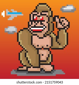 vector illustration of cartoon monster. gorilla pixel design. collection3