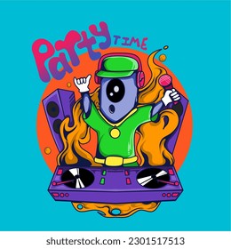 vector illustration of cartoon monsters having a party, with adjustable colors, designed for music event poster