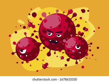 Vector illustration of cartoon monsters viruses in red