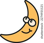 Vector illustration of cartoon moon. Retro groovy crescent moon silhouette. Vector illustration.