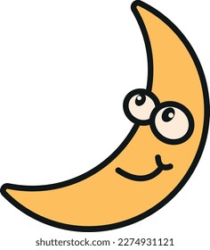 Vector illustration of cartoon moon. Retro groovy crescent moon silhouette. Vector illustration.