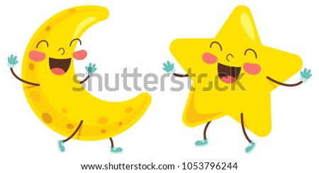 Vector Illustration Of Cartoon Moon And Star
