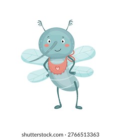 Vector illustration of a cartoon mosquito with a bib, ready to drink.