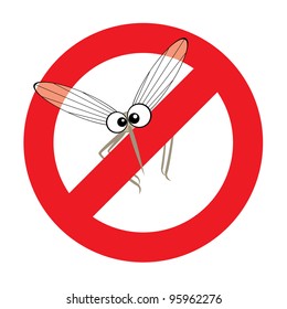 Vector illustration of cartoon mosquito in stop sign