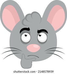 Vector illustration of a cartoon mouse face with a thinking or doubt expression