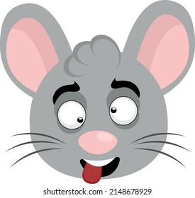 Vector illustration of a cartoon mouse face with a crazy expression