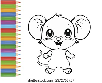 Vektorgrafik einer Cartoon-Maus mit einem Lächeln auf weißem Hintergrund zum Färben.