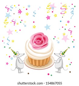 vector illustration cartoon mouses and cake - eps10