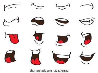 Vector Illustration Of Cartoon Mouth In Different Expressions