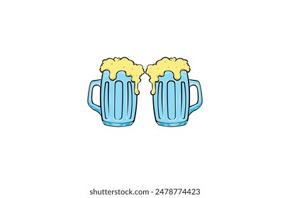 Vector illustration of cartoon mugs with beer	