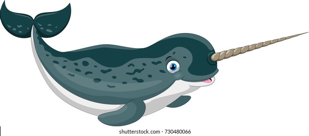 Vector illustration of cartoon narwhal isolated on white background