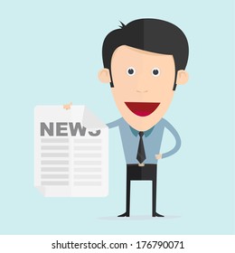 Vector illustration of cartoon with newspaper in flat design 