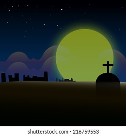 vector illustration of cartoon night full moon background