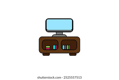 Vector illustration of cartoon nightstand with flat tv