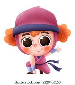 Ilustración vectorial de Cartoon Ninja. Personaje pequeño Ninja para niños
