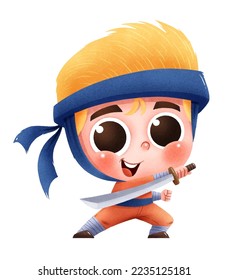 Vektorgrafik von Cartoon Ninja. Cute Charakter Ninja Kinder