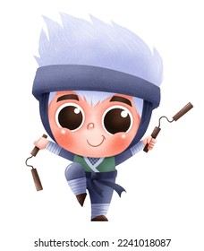 Ilustración vectorial de Cartoon Ninja. Personaje pequeño Ninja para niños