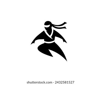 Ilustración vectorial de un ninja de dibujos animados sobre un fondo blanco en un estilo minimalista para un logotipo