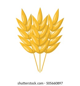 Vector illustration with cartoon oat seeds. Vector cereal isolated icon. Harvesting autumn cartoon background. Gold oat ear with seeds, grain for wheat food or bakery. Harvesting icon