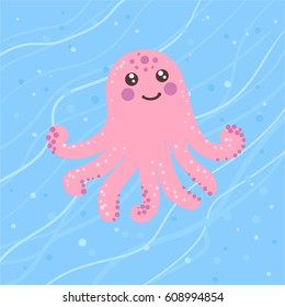 Vector illustration of cartoon octopus.
