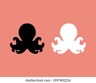 vector illustration of cartoon octopus in black and white solid color, perfect for stickers. octopus symbol icon