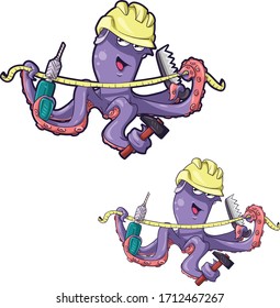 vector illustration of cartoon octopus  character