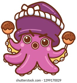 Vector illustration of Cartoon octopus chef, Takoyaki
