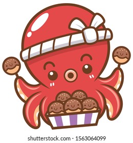 Vector illustration of Cartoon octopus chef takoyaki