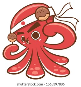 Vector illustration of Cartoon octopus chef takoyaki
